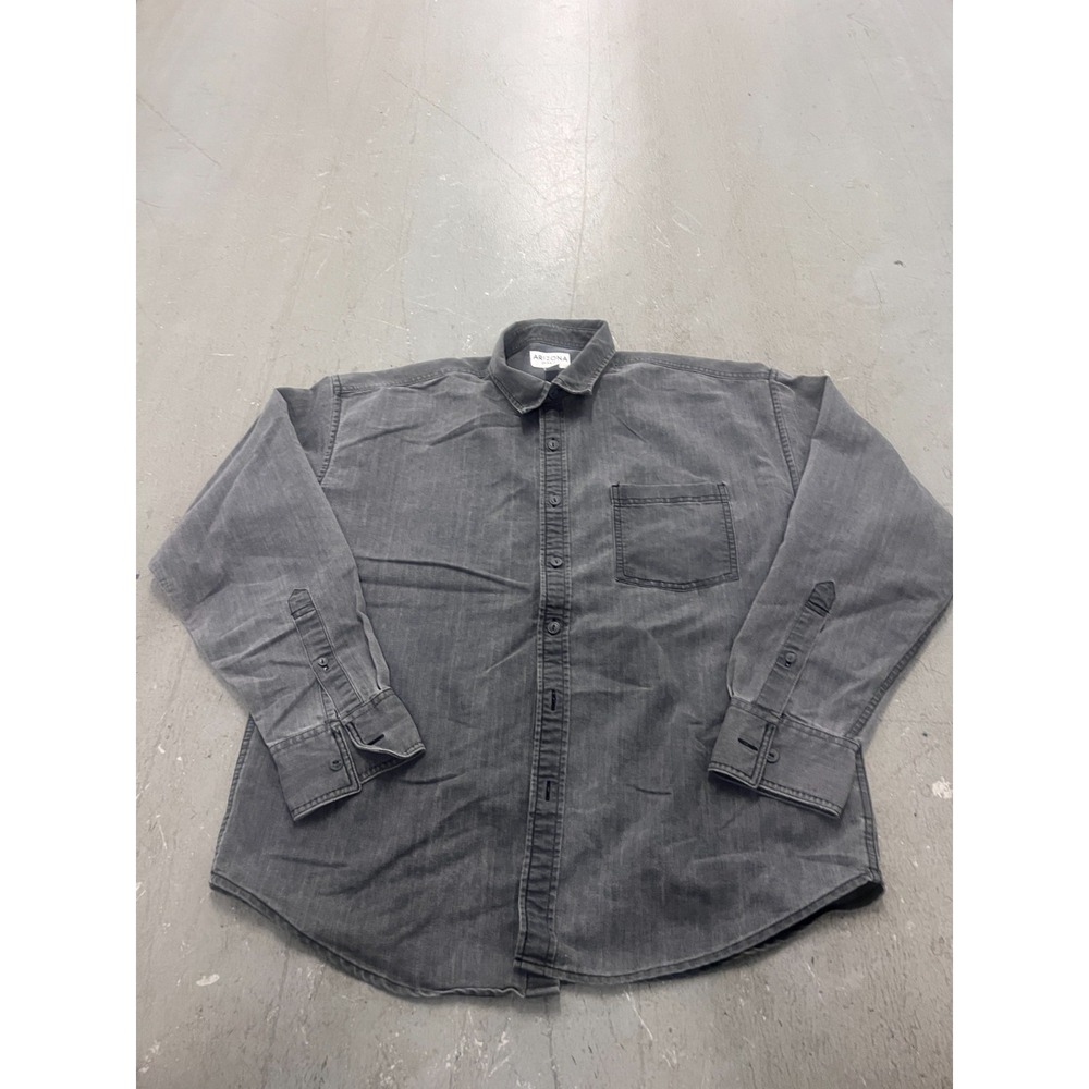 Arizona Jean Co Shirt Mens Medium Gray Denim Cotton Blend Long Sleeve Workwear